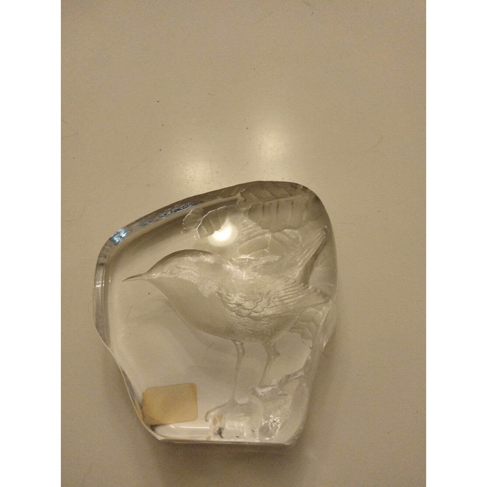 Mats Jonasson Sweden Lead Crystal Wren BIRD Paperweight Signed and Numbered